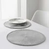 B&M Grey Round Pom Pom Placemats 4pk -Home Decor Store 355688 4pk grey round placemats with pom poms