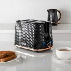 Goodmans Textured 2 Slice Toaster - Black & Rose Gold -Home Decor Store 358961 black textured 2 slice toaster