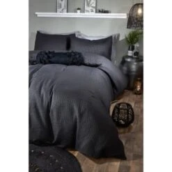 B&M Luna Waffle Double Duvet Set - Black