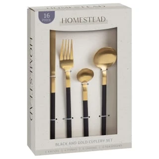 B&M Homestead Matte Black & Gold Cutlery Set 16pc 4 B&M Homestead Matte Black & Gold Cutlery Set 16pc - Image 2