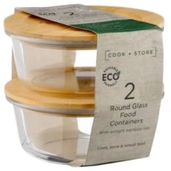 B&M Round Glass Food Containers With Bamboo Lid 2pk -Home Decor Store 376822 2 round glass food containers 5
