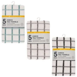 B&M Essentials Check Tea Towels - Black 5pk -Home Decor Store 380235 5pk check tea towels main