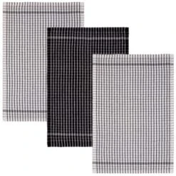 B&M Check Tea Towels - Black 3pk -Home Decor Store 380307 3pk check tea towels black 2