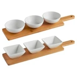 B&M Set Of 3 Serving Bowls With Bamboo Tray - Square -Home Decor Store 380368 3pk serving boards with bamboo tray main