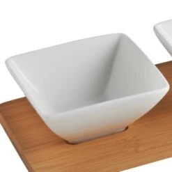 B&M Set Of 3 Serving Bowls With Bamboo Tray - Square -Home Decor Store 380368 3pk serving boards with bamboo tray square 2