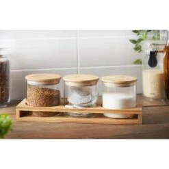 B&M Natural Home Glass Jars In Bamboo Stand 3pk 14 B&M Natural Home Glass Jars In Bamboo Stand 3pk -Home Decor Store 380530 3pk natural home glass jars in bamboo stand 2