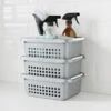 Set Of 3 Storage Stacking Baskets - Grey -Home Decor Store 384961 set of 3 stacking baskets grey