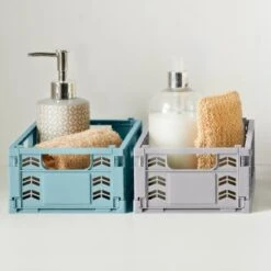 Mini Stacking Fold Flat Crate 22.2 X 15 X 8.7cm - Grey -Home Decor Store 384980 384981 384982 home essebtials mini stacking fold flat crate main