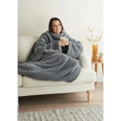 Home Essentials Teddy TV Blanket - Charcoal -Home Decor Store 393425 home essentials teddy tv blanket charcoal