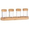 B&M Set Of 4 Glass Spice Jars With Bamboo Wood Base -Home Decor Store 394437 set of 4 glass spice jars with bamboo wood lid and base