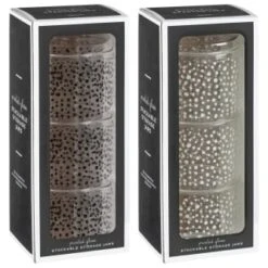 B&M Printed Glass Stackable Storage Jars 3pc - White 13 B&M Printed Glass Stackable Storage Jars 3pc - White -Home Decor Store 396484 3pk printed glass stackable storage jars group