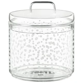 B&M Printed Glass Stackable Storage Jars 3pc - White 4 B&M Printed Glass Stackable Storage Jars 3pc - White - Image 2